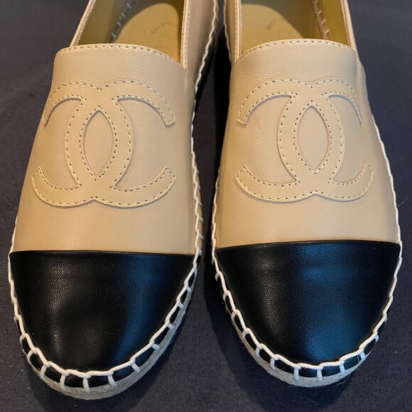 Chanel Beige/Black Lambskin Espadrilles - Picture 3 of 8
